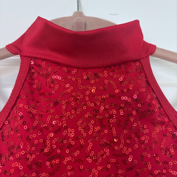 Weissman Red Sequined Dance Costume Dress Leotard Size Girls M - Picture 3 of 10